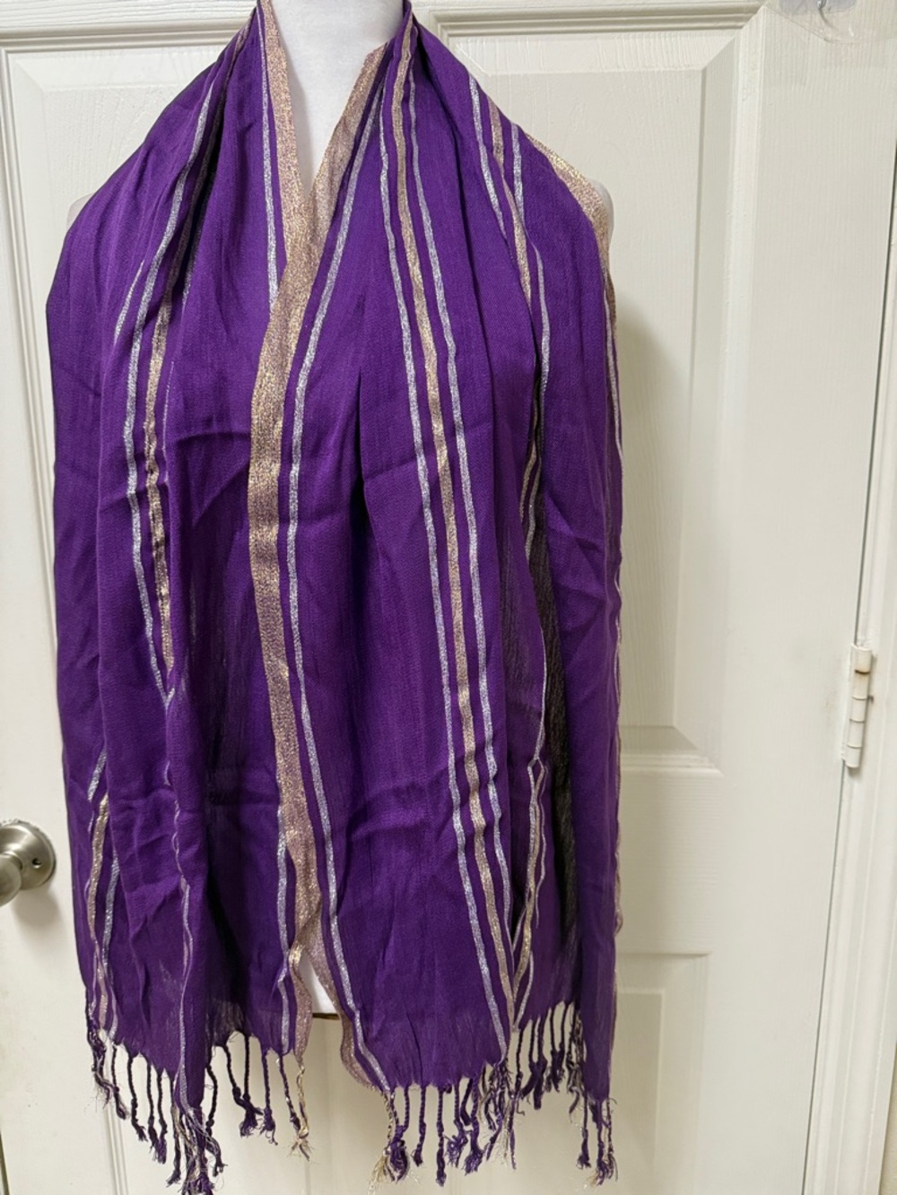 Brand New Purple Metallic Stripe Scarf - Stylish Women's Accessory
